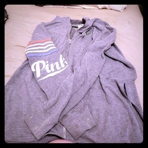 PINK VICTORIA SECRET grey zip hoodie Size M